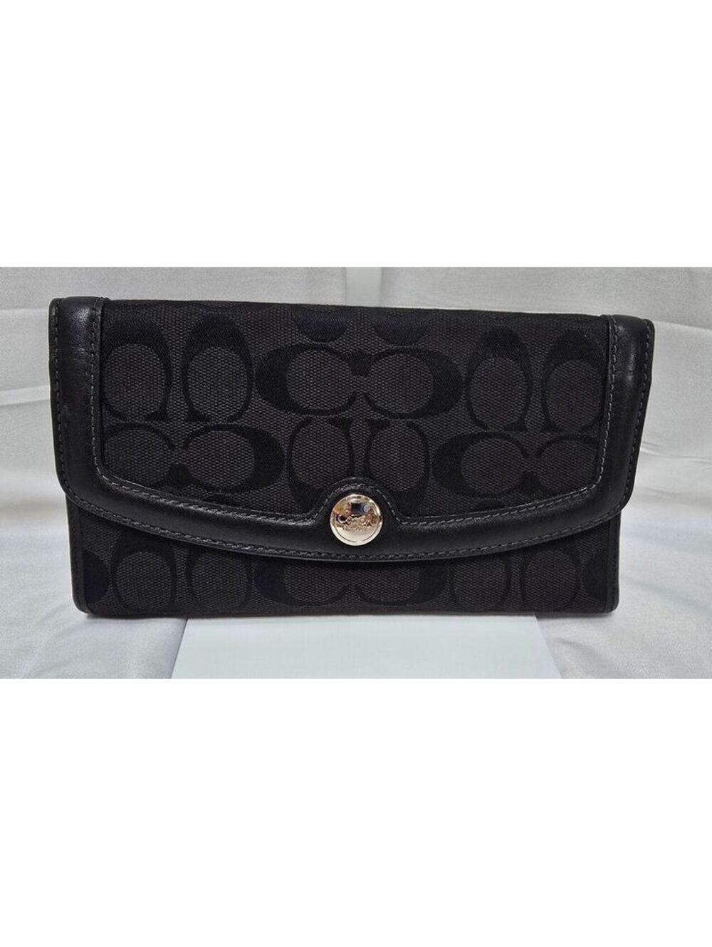 Coach Black Signature Jacquard Leather Trim Turnlock Continental Wallet